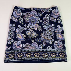 Talbots Paisley Canvas A-Line Skirt Navy Women's 10 Business Casual Coastal Boho